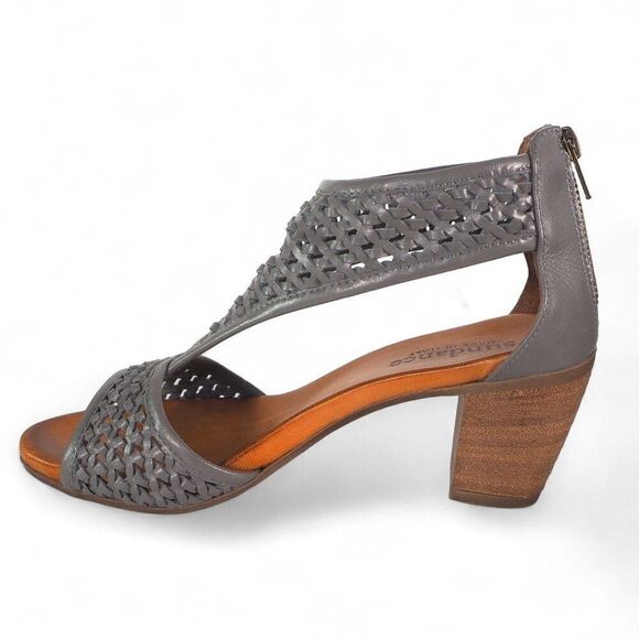 Sundance Demeter Hillside Woven Leather Heeled Sandals Bluish Grey Women's 7/37 - Picture 6 of 10